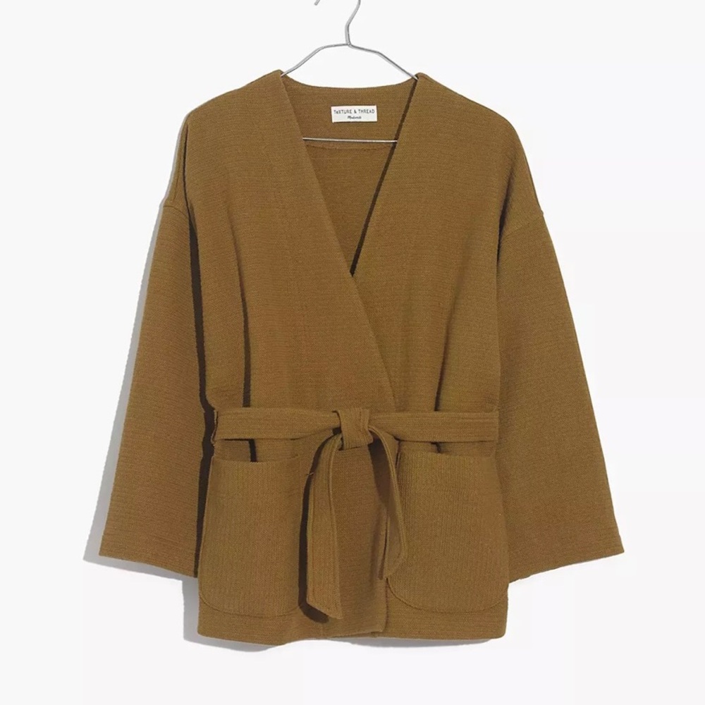 Texture & Thread Madewell | Olive Green Short Sleeve Tie Front Short Kimono